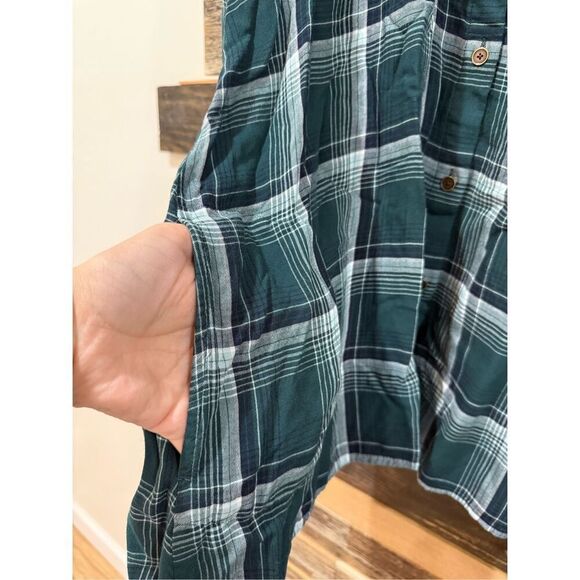 J. Jill Womens Button Up Shirt Blouse Tunic Top Green Plaid Pockets Sz L - Picture 6 of 8